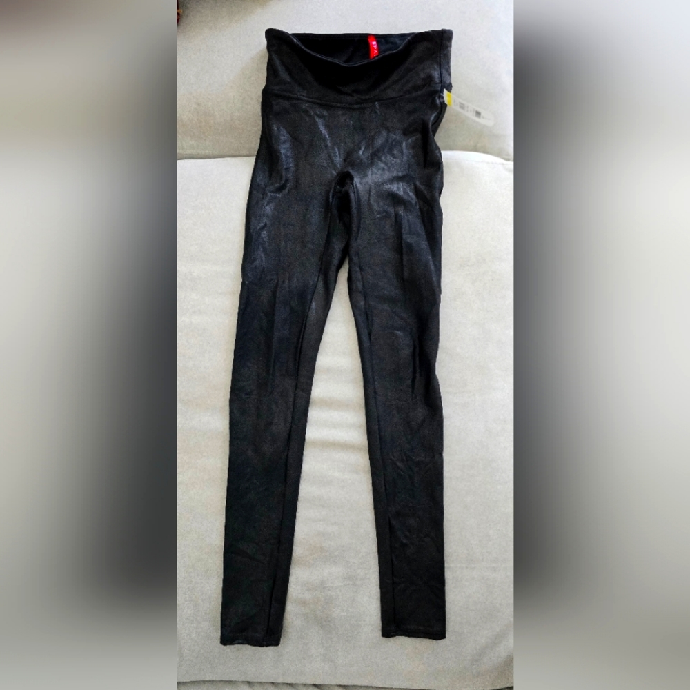Spanx Black Faux Leather Shiny Leggings XS Petite